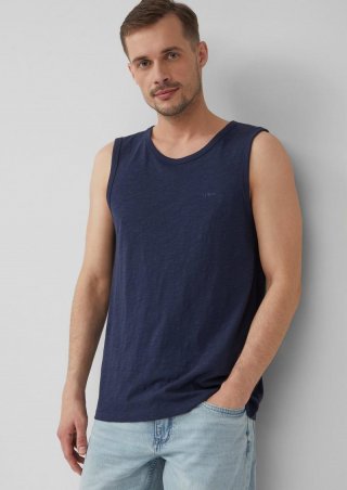 s.Oliver Baumwoll-Tanktop mit Flammgarnstruktur - tiefblau