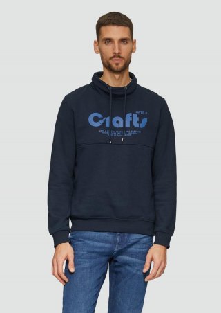 s.Oliver Sweatshirt mit Frontprint und Snood-Kragen - navy