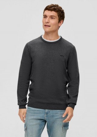 s.Oliver Strickpullover mit Logo-Stickerei - dunkelgrau