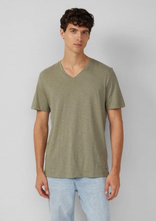 s.Oliver T-Shirt aus Baumwolle mit V-Ausschnitt - olivgrün