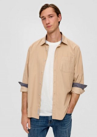 s.Oliver Regular: Langarmhemd aus Baumwolle - beige