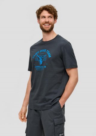 s.Oliver Baumwoll-T-Shirt mit frontseitigem Artwork-Print - schiefergrau