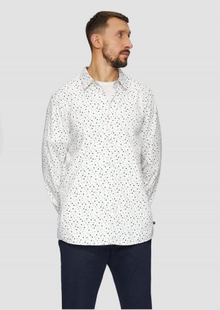 s.Oliver Slim Fit: Gemustertes Popeline-Hemd mit Kentkragen - weiß