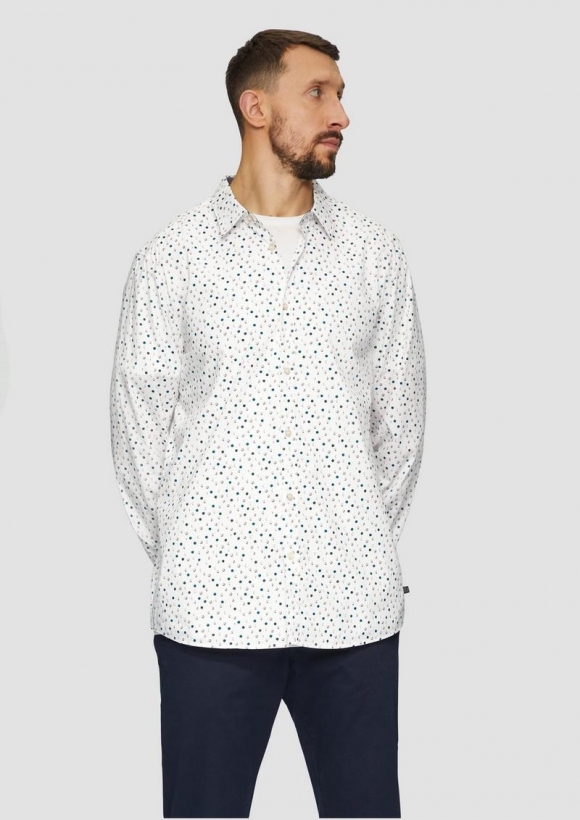 s.Oliver Slim Fit: Gemustertes Popeline-Hemd mit Kentkragen - weiß