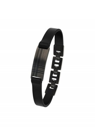 s.Oliver Armband aus Leder und Edelstahl - schwarz