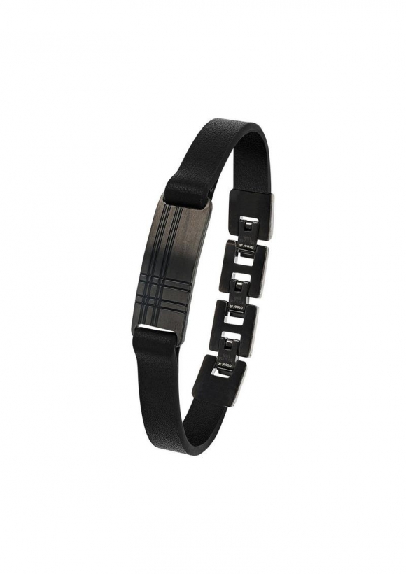 s.Oliver Armband aus Leder und Edelstahl - schwarz