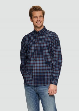 s.Oliver Regular Fit: Kariertes Hemd mit Button-Down-Kragen - hellblau