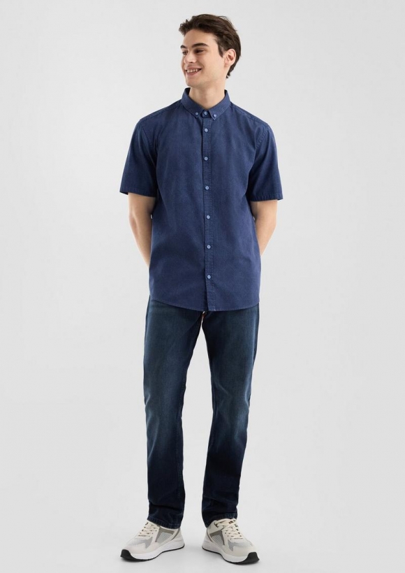 s.Oliver Regular Fit: Gewaschenes Hemd mit All-over-Print - royalblau