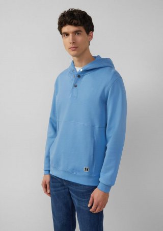 s.Oliver Strukturierter Hoodie mit Druckknöpfen und Kängurutasche - blau