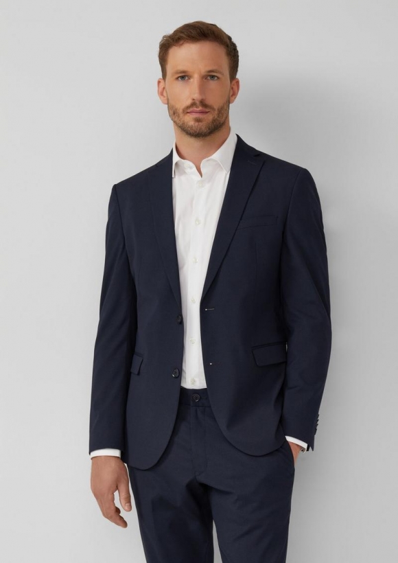 s.Oliver s.O PURE: Feine Anzug-Sakko aus Stretch-Gewebe - navy