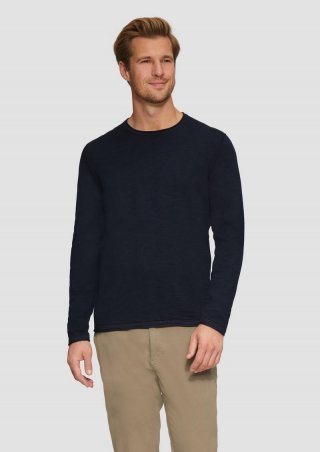 s.Oliver Strickpullover mit Flammgarnstruktur und Rollsaum-Details - navy
