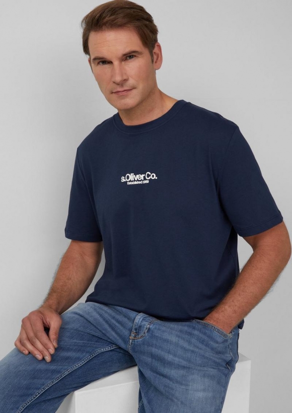s.Oliver T-Shirt aus Baumwolle mit Logo-Print - tiefblau