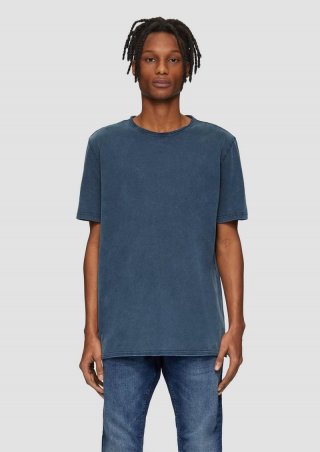 s.Oliver Gewaschenes T-Shirt mit Rollkante - dunkelblau