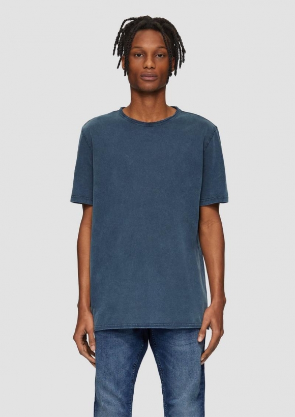 s.Oliver Gewaschenes T-Shirt mit Rollkante - dunkelblau