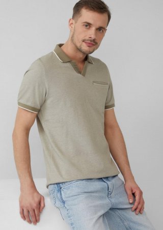s.Oliver Poloshirt aus zweifarbigem Piqué mit Brusttasche - olivgrün