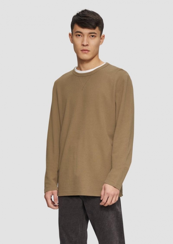 s.Oliver Langarmshirt mit Waffelstruktur und sportiven Details - sandstein