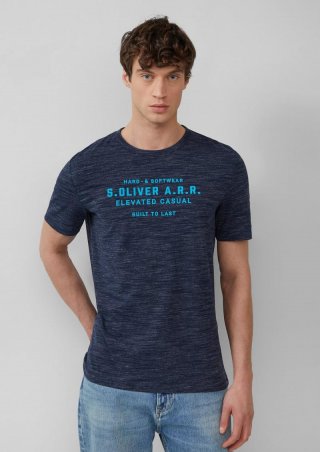 s.Oliver Meliertes T-Shirt mit Logo-Schriftzug - tiefblau