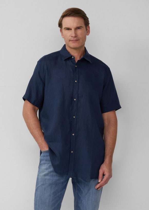 s.Oliver Regular Fit: Leichtes Kurzarmhemd aus 100% Leinen - tiefblau