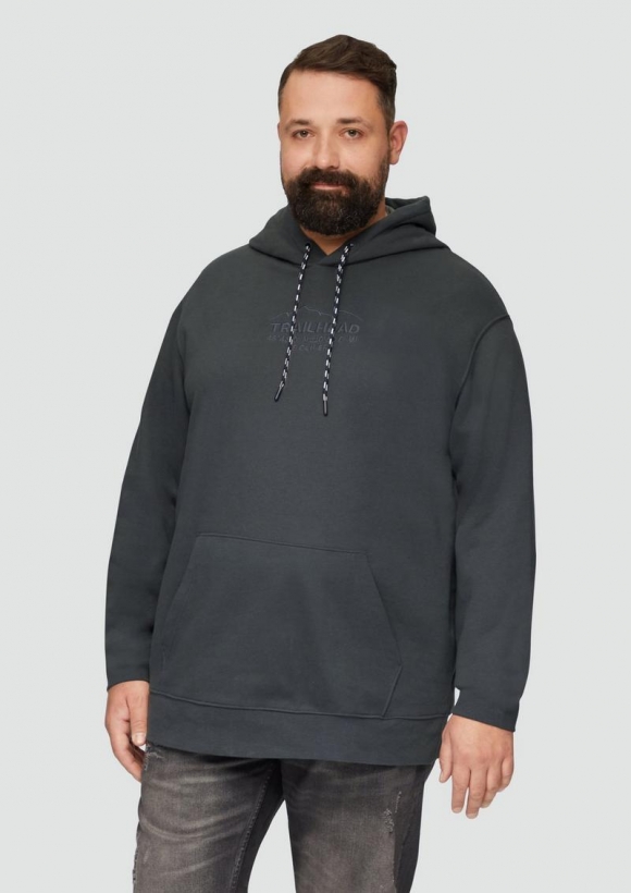 s.Oliver Hoodie mit Kängurutasche und Stickerei - schiefergrau