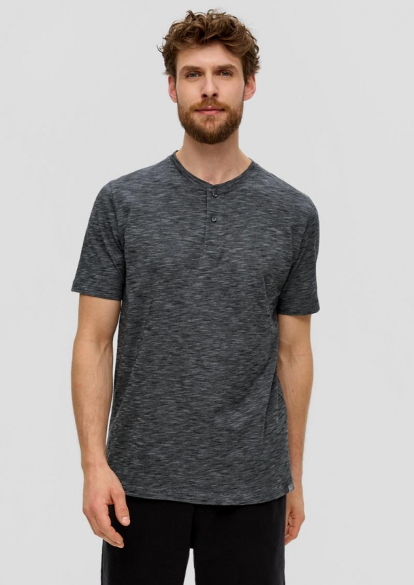 s.Oliver Baumwollshirt mit Henleyausschnitt - schwarz
