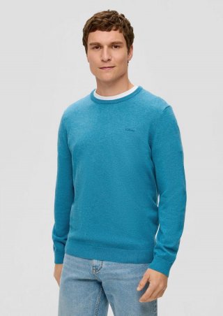 s.Oliver Strickpullover mit Logo-Stickerei - türkisblau