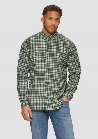 s.Oliver Regular Fit: Hemd aus Baumwollstretch mit Button-Down-Kragen - tannengrün