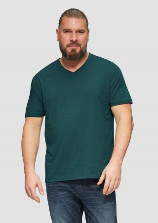 s.Oliver T-Shirt mit V-Ausschnitt und Logo-Print - petrol