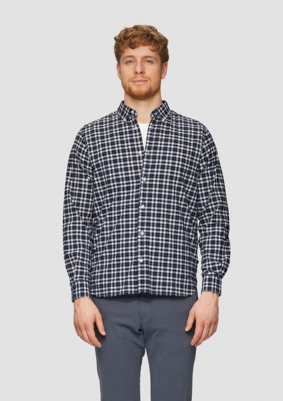 s.Oliver Regular Fit: Kariertes Hemd mit Button-Down-Kragen - weiß