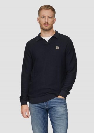 s.Oliver Strickpullover mit Polokragen und Garment Dye - navy