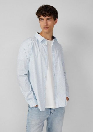 s.Oliver Slim Fit: Baumwollhemd mit abstraktem All-over-Print - hellblau