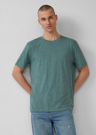 s.Oliver Meliertes T-Shirt mit Layering-Detail am Kragen - tannengrün