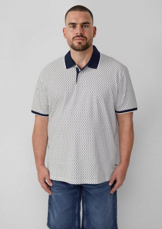 s.Oliver Piqué-Poloshirt mit Print und Kontrast-Details - weiß