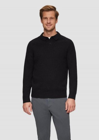 s.Oliver Softer Polo-Strickpullover aus reiner Wolle - schwarz