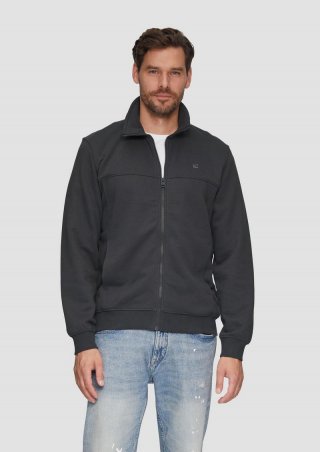 s.Oliver Sweatjacke mit Stehkragen und Logo-Detail - schiefergrau