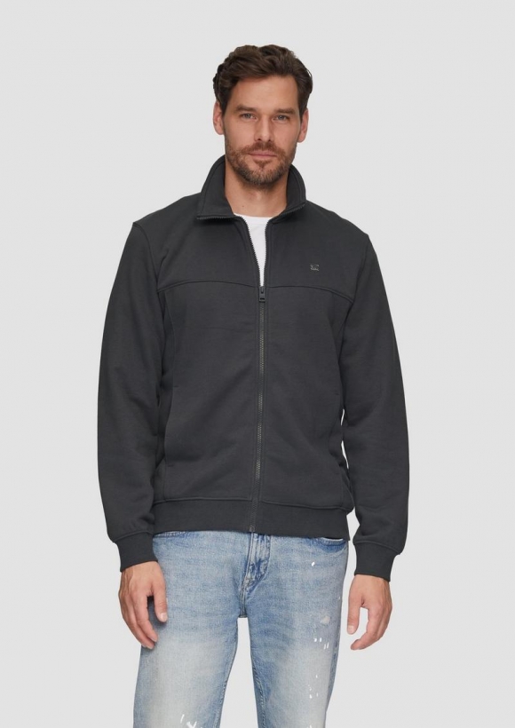 s.Oliver Sweatjacke mit Stehkragen und Logo-Detail - schiefergrau