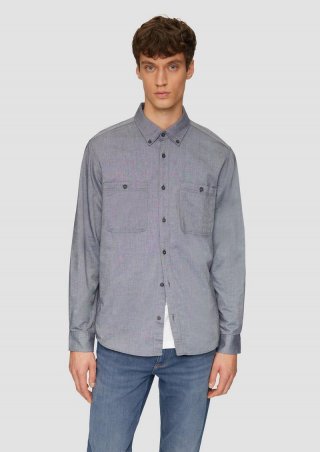 s.Oliver Regular Fit: Baumwollhemd mit Button-Down-Kragen - schwarz