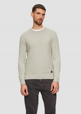 s.Oliver Strickpullover mit Strukturmix und Logo-Patch - weiß