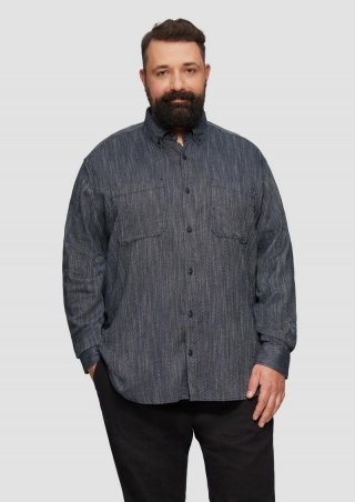 s.Oliver Regular Fit: Strukturiertes Hemd mit Fischgratmuster - navy