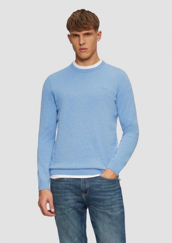 s.Oliver Strickpullover mit Logo-Stickerei - himmelblau