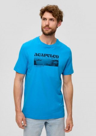 s.Oliver Baumwoll-T-Shirt mit frontseitigem Artwork-Print - pastelltürkis