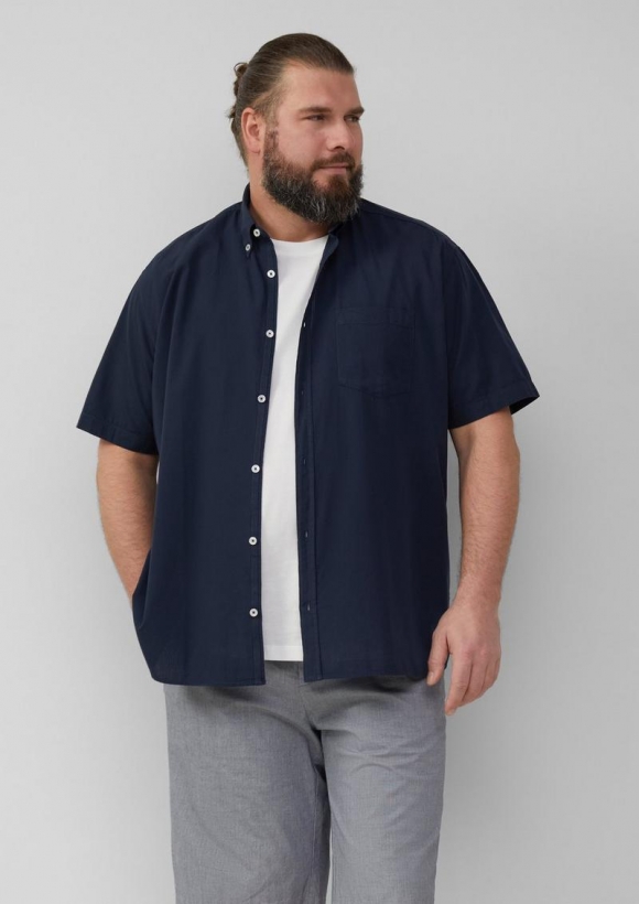 s.Oliver Kurzarmhemd mit Waschung und gewebtem Tape - navy
