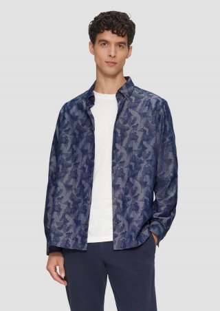 s.Oliver Regular Fit: Leichtes Jacquard-Hemd mit Button-Down-Kragen - tiefblau