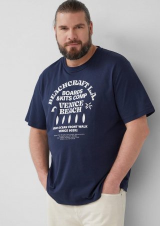 s.Oliver Baumwoll-T-Shirt mit Crewneck und Artwork - tiefblau