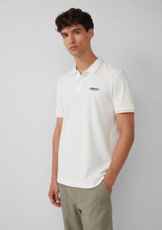 s.Oliver Piqué-Poloshirt mit Kontrastdetails und Logo - weiß