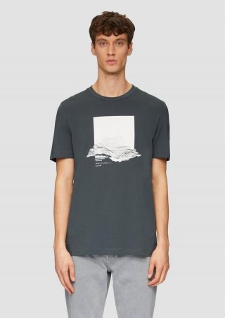 s.Oliver Crew-Neck-Shirt mit Frontprint - schiefergrau