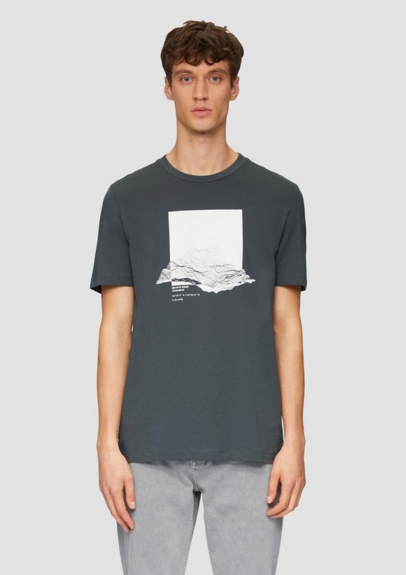s.Oliver Crew-Neck-Shirt mit Frontprint - schiefergrau