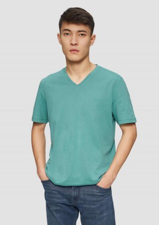 s.Oliver Baumwoll-T-Shirt mit Logo-Print - türkis