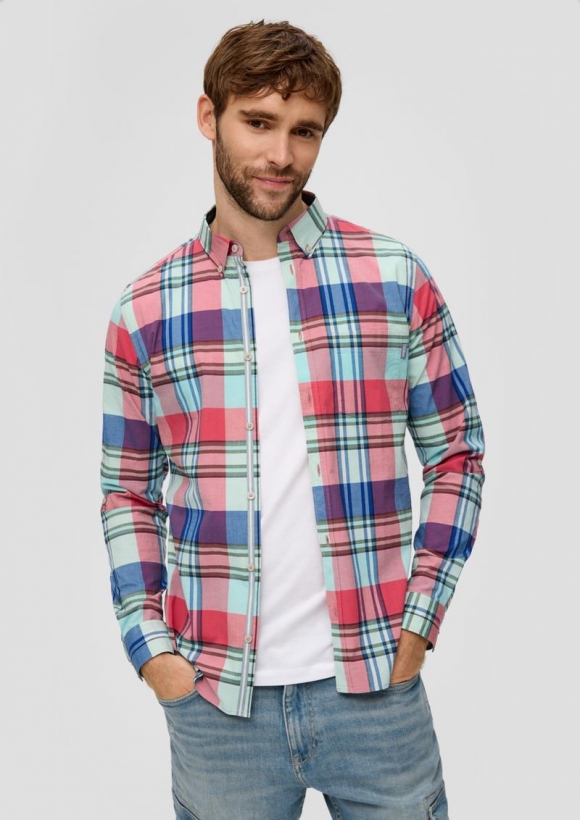 s.Oliver Kariertes Hemd im Slim Fit - türkis