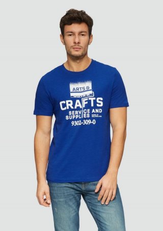 s.Oliver Baumwoll-T-Shirt mit Frontprint und Flammgarnstruktur - ozeanblau