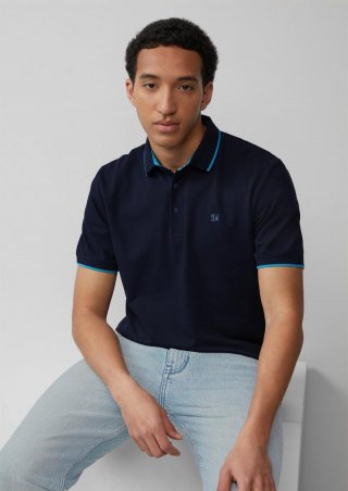 s.Oliver Sportives Piqué-Poloshirt mit Kontrast-Details - tiefblau